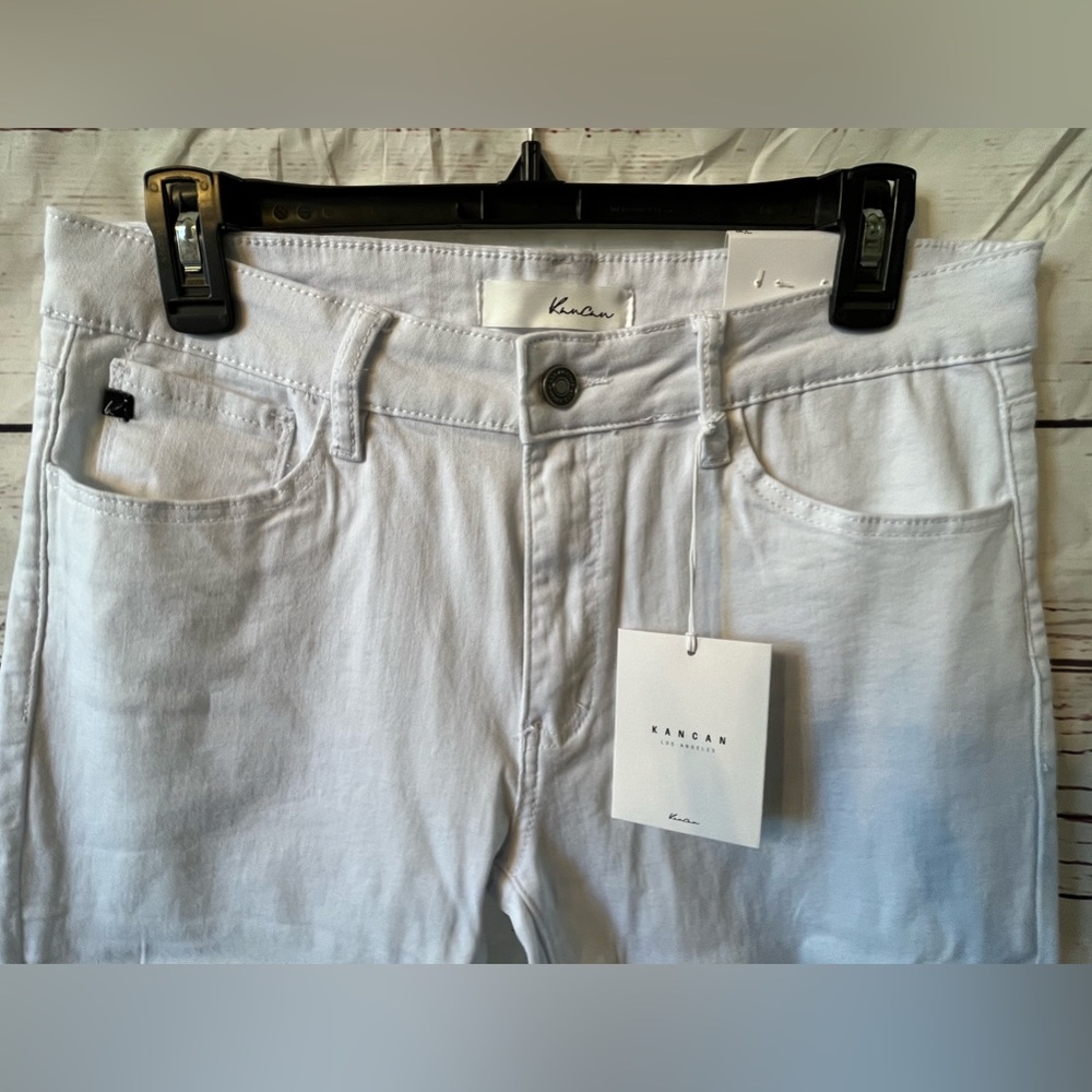 NWT KANCAN Mid Rise Ankle Skinny White Jeans Size 13/30 Ripped front - Picture 4 of 8